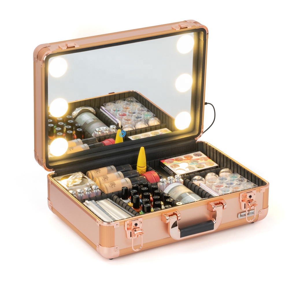 专业化妆盒带灯便携LED大容量新娘美妆盒带移动电源