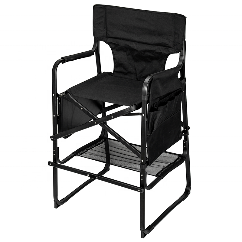 铝制高大导演椅便携式理发师化妆椅带方形侧托盘